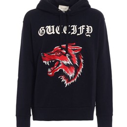 Женская толстовка Gucci черная с принтом (волк)