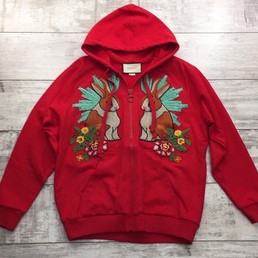 Женская толстовка Gucci красная с кроликами