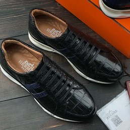 Мужские кроссовки из кожи крокодила Hermes черные