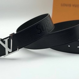 Мужской ремень Louis Vuitton Supreme черный кожаный