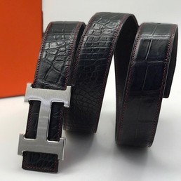 Ремень Hermes из кожи крокодила черный