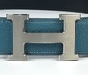Мужской ремень Hermes кожаный голубой