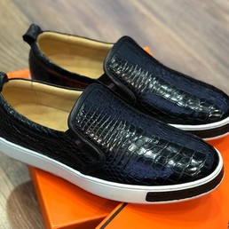 Мужские летние слипоны из кожи крокодила Hermes черные