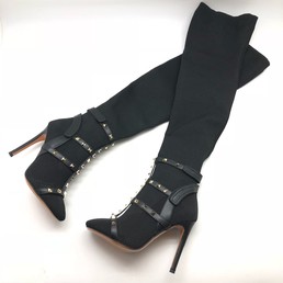 Ботфорты Valentino Rockstud Garavani черные текстиль
