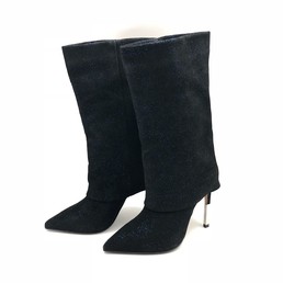 Сапоги Balmain черные на высоком каблуке