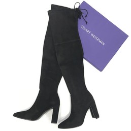 Ботфорты замшевые Stuart Weitzman черные на каблуке