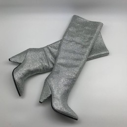 Сапоги кожаные Saint Laurent серебристые