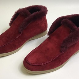 Женские ботинки Loro Piana Open Walk с мехом бордовые