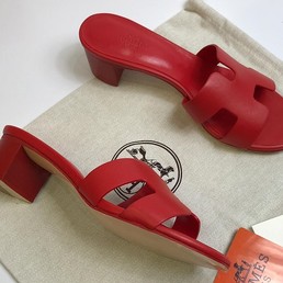 Кожаные мюли Hermes красные