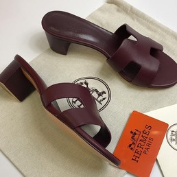 Кожаные мюли Hermes бордовые