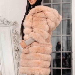 Шуба из песца с капюшоном (Персик)