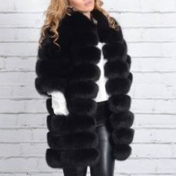 Шуба из песца воротник стойка (Черный)
