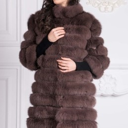 Шуба из песца воротник стойка (Темный мокко)
