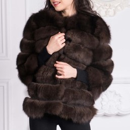 Шуба из песца автоледи (Темно-коричневый)