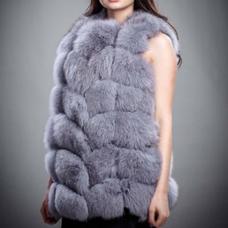 Меховой жилет из песца 70 см (Серо-голубой)