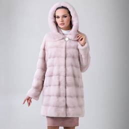 Норковая шуба с капюшоном 90см (Лаванда)