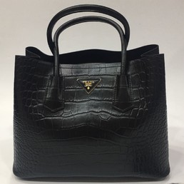Женская кожаная брендовая сумка Prada Double Bag черная