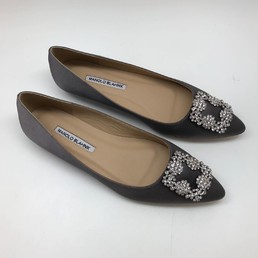 Женские атласные балетки Manolo Blahnik Hangisiflat серые