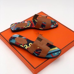Коричневые кожаные шлепки Hermes