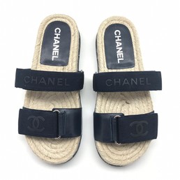 Шлепки Chanel черные текстиль
