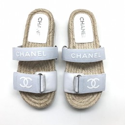 Шлепки Chanel серые текстиль
