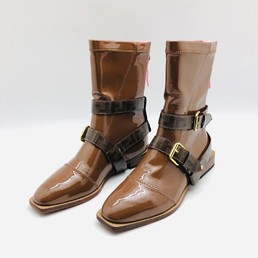 Кожаные женские полусапоги Fendi коричневые