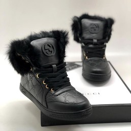 Кеды из кожи Gucci с мехом