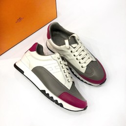 Кожаные кроссовки Hermes Sneakers белые с серым