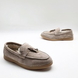 Женские замшевые лоферы Loro Piana светло-бежевые