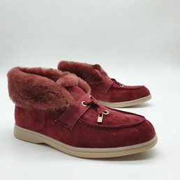 Женские зимние лоферы Loro Piana бордовые