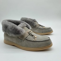 Женские зимние лоферы Loro Piana серые
