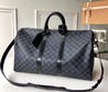 Сумка дорожная кожаная Louis Vuitton KeepAll черно-серая 50x28