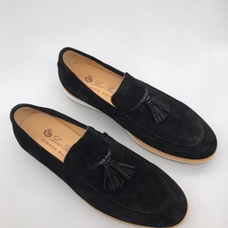 Мужские лоферы замшевые Loro Piana черные