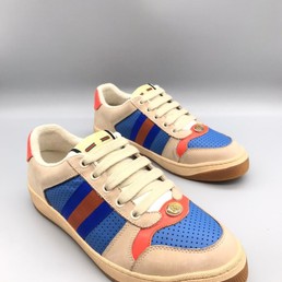 Мужские кожаные кроссовки Gucci бежево-синие