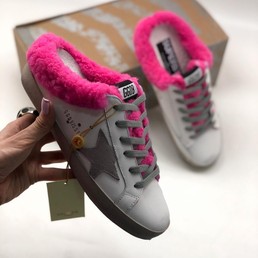 Кеды Golden Goose серые с розовым мехом