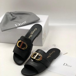 Женские кожаные шлепанцы Christian Dior черные