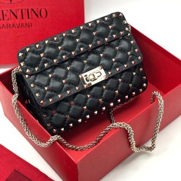 Женская сумка Valentino Rockstud Spike черная 20Х12