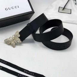 Женский ремень Gucci черный кожаный бляшка-бабочка