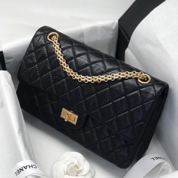 Сумка Chanel 2.55 черная состаренная кожа теленка и золотистый металл