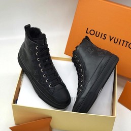 Кожаные высокие кеды Louis Vuitton Stellar черные с мехом