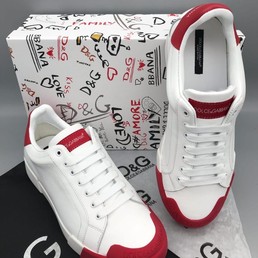 Мужские кожаные кроссовки Dolce & Gabbana new collection 2020-2021 белые с красным