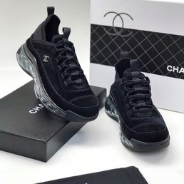 Женские кроссовки Chanel замшевые черные