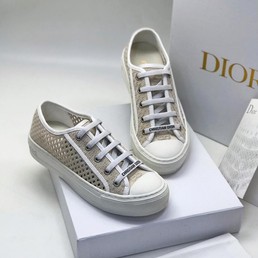 Женские кеды Christian Dior вышивка в виде сетки кремового цвета