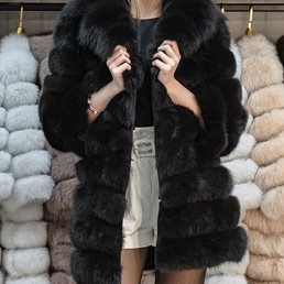 Шуба из песца с английским воротником (Горький шоколад)