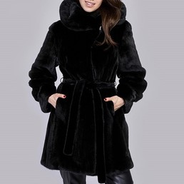 Норковая шуба с капюшоном 80см (Черный)