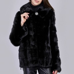 Норковая шуба с капюшоном 70см (Черный)