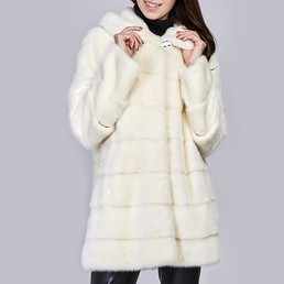 Норковая шуба с капюшоном 80см (Белый)