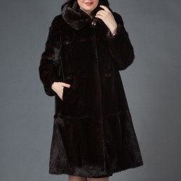 Норковая шуба с капюшоном 110см (Махагон)