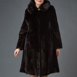 Норковая шуба с капюшоном 100см (Махагон)