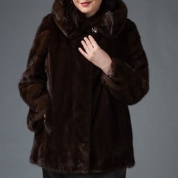 Норковая шуба с капюшоном 70см (Махагон)
